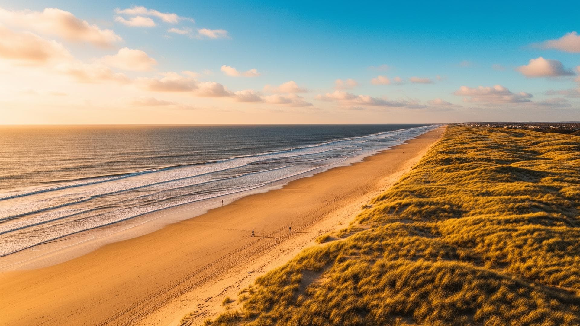 Drone-zicht over het strand en de duinen van de Belgische kust bij Bredene